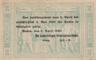 Német Birodalom/Weimari Köztársaság/Ruhla 1918.11.20. 20M (30x) T:II