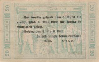 Német Birodalom/Weimari Köztársaság/Ruhla 1918.11.20. 20M (30x) T:II