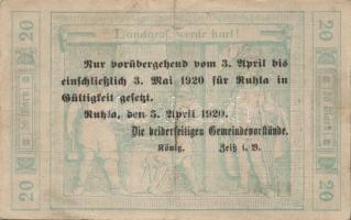 Német Birodalom/Weimari Köztársaság/Ruhla 1918.11.20. 20M (30x) T:II