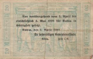 Német Birodalom/Weimari Köztársaság/Ruhla 1918.11.20. 20M (30x) T:II