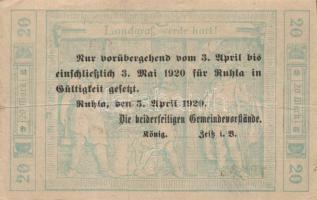 Német Birodalom/Weimari Köztársaság/Ruhla 1918.11.20. 20M (30x) T:II