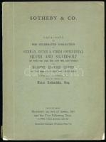 Sotheby & Co. Catalogue of the Celebrated Collection of German, Dutch & Other Continental Silver and Silver-gilt of the 15th, 16th, 17th and 18th centuries [...] [Angol nyelvű árverési katalógus.] London, 1937, Sotheby & Co. Egészoldalas, fekete-fehér fotókkal illusztrálva. Kiadói papírkötés, részben szétvált fűzéssel, a kötet kb. fele kijár.