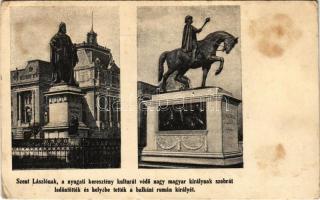 Nagyvárad, Oradea; Szent László szobrát ledöntötték és helyébe a balkáni rumán királyét (I. Ferdinán...