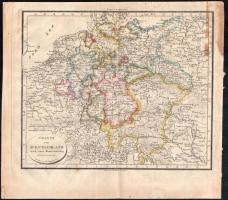 Charte von Deutschland nach seiner Haupteintheilung (Gestochen von I. N. Champion). Német államok térképe. XIX. sz. első fele-közepe. Színezett részmetszet, papír. Kissé foltos, lapszéli kisebb szakadásokkal. 26x29 cm