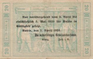 Német Birodalom/Weimari Köztársaság/Ruhla 1918.11.20. 20M (2x) T:II/III