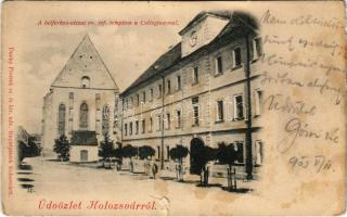 1903 Kolozsvár, Cluj; A Belfarkas utcai református templom és collégium. Dunky Fivérek / Calvinist church and school (szakadás / tear)