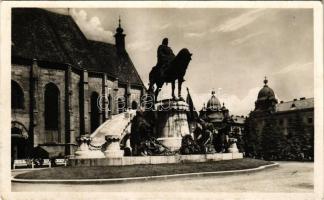 1943 Kolozsvár, Cluj; Mátyás király szobor / statue of Matthias Corvinus (fl)