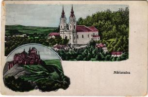1917 Máriaradna, Mária-Radna, Radna (Lippa, Lipova); Solymosi vár, templom. Csauscher József kiadása / castle ruins, church (EB)