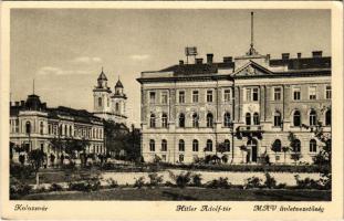 1943 Kolozsvár, Cluj; Hitler Adolf tér, MÁV Üzletvezetőség / square, Palace of the Hungarian State Railways