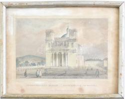 cca 1850 Ludwig Rohbock (1820-1883): Székesegyház Vácon Acélmetszet. 17x14 cm Üvegezett, foltos