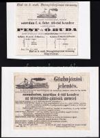 cca 1850 Budai és pesti gőzhajó menetrendek, kivágások kartonra ragasztva