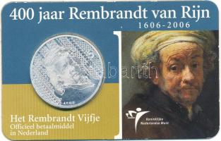 Hollandia 2006. 5E Ag "Rembrandt születésének 400. évfordulója" karton díszlapon T:1- patina Netherlands 2006. 5 Euro Ag "400th Anniversary of the birth of Rembrandt" on cardboard C:AU patina Krause KM#266