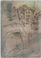 Rubint Ávrahám Péter (1958-): Városrészlet. Vegyes technika, papír, kartonra kasírozva, jelzett, 35×25 cm