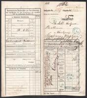 1862 DDSG (Első Dunagőzhajózási Tárasaság) fuvarlevél a Gönyű gőzös bélyegzőjével / DDSG bill of fre...