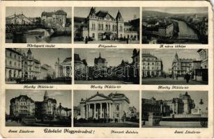 1944 Nagyvárad, Oradea; Körös part, vasútállomás, Horthy Miklós tér, Szent László tér, Nemzeti színház / Cris riverside, squares, theatre (EM)