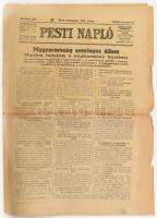 1918 Pesti Napló 69. évf. 259. sz., 1918. nov. 5., a címlapon az I. világháborús fegyverletétel híreivel (Magyarország semleges állam - Minden hatalom a népkormány kezében), 16 p.