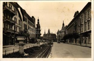 1942 Kolozsvár, Cluj; Horthy Miklós út, Minerva biztosító / street, automobiles, insurance company (fl)