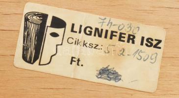 Lignifer retró bronz doboz, fabetétekkel, üveg berakással, jelzett, hibátlan, 10x19x4 cm