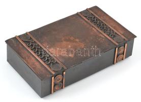 Lignifer retró bronz doboz, fabetétekkel,  sodrony díszítménnyel, jelzett, hibátlan, 12x20,5x5 cm