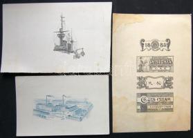 cca 1900 3 klf fejléces számla nyomdai próbanyomat / Invoces 3 diff. probe-drucks