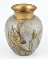 Zománcozott réz váza, kopásokkal, m: 13 cm