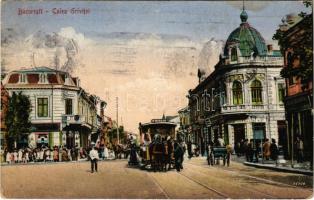 Bucharest, Bukarest, Bucuresti, Bucuresci; Calea Grivitei / street view, horse-drawn tram, shops (EB)