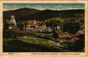 Solca, Szolka, Solka (Bukovina, Bucovina, Bukowina); Vedere spre Biserica romaneasce / Ansicht der rom. Kirche / Romanian church, sawmill. Edit. Iacob Faust (EB)