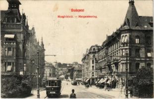 1909 Budapest II. Margit körút, villamosok, Margit Park kávéház, háttérben a Rózsadomb