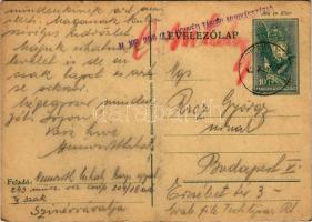 1940 Neuwirth Mihály zsidó KMSZ (közérdekű munkaszolgálatos) tábori posta a 209/18. tábori munkás század szinérváraljai munkatáborból. Judaika / WWII Letter from a Jewish labor serviceman from the labor camp of Seini. Judaica (fa)