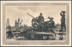 cca 1940 Német katonák légvédelmi ágyúval (Flak) a keleti fronton, II. világháborús propaganda fotólap, 14x9 cm