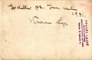 1931 Gödöllő, Szent Imre herceg szobor felállítása a téren, Krausz Lajos szobrászművész és pecsétje ...