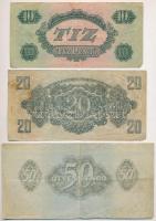 1944. 10P + 20P + 50P "A Vöröshadsereg Parancsnoksága" T:III,III- folt, kis szakadás