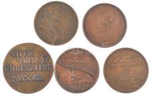 5 darabos bronz emlékérem tétel, közte Rajki László (1939-) 1992. "MÉE Móricz Zsigmond emlékbiz...