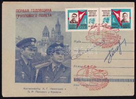 Pavel Popovics (1930-2009) és Adrijan Nyikolajev (1929-2004) szovjet űrhajósok aláírásai emlékborítékon / Signatures of Pavel Popovich (1930-2009) and Adriyan Nikolayev (1929-2004) Soviet astronauts on envelope