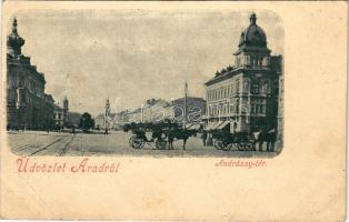 1899 (Vorläufer) Arad, Adnrássy tér. Bloch H. kiadása / square (lyukak / pinholes)