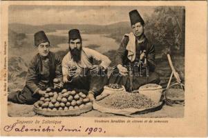 1903 Souvenir de Salonique. Vendeurs Israélites de citrons et de semences / Israelite (Jewish) vendors of lemons and seeds in Thessaloniki. L. Molho & Co. Editeurs. Judaica (fl)