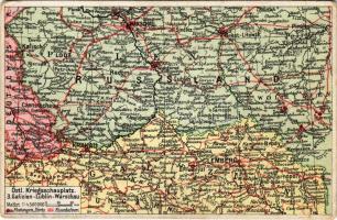 Östl. Kriegsschauplatz 3. Galizien-Lublin-Warschau. Postkarten des östlichen Kriegsschauplatzes Nr. 3. / Első világháborús keleti hadszíntér: Galícia-Lublin-Varsó / WWI military map, Eastern theater of war: Galicia-Lublin-Warsaw (fa)