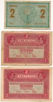 1914. 2K "C 1437 587658" + 1917. 2K (2x) az egyik bélyegzés nélkül, a másik zöld "DEU...