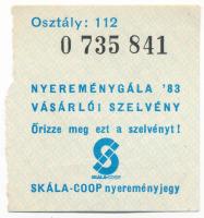 Budapest 1983. "Skála-Coop" nyereményjegy 112. osztály T:1- tömbről rosszul letépve