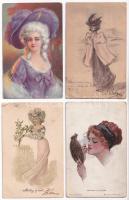4 db RÉGI hölgy motívum képeslap vegyes minőségben / 4 pre-1945 lady motive postcards in mixed quality