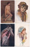 4 db RÉGI hölgy motívum képeslap vegyes minőségben / 4 pre-1945 lady motive postcards in mixed quality