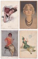 4 db RÉGI hölgy motívum képeslap vegyes minőségben / 4 pre-1945 lady motive postcards in mixed quality