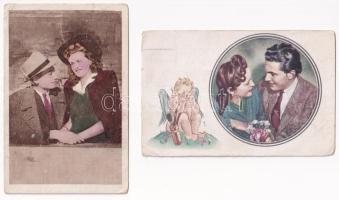 20 db régi romantikus képeslap párokkal, vegyes minőség