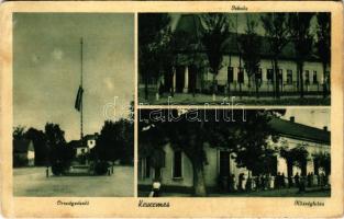 1942 Kevermes, Országzászló, iskola, községháza. Turák Albert kiadása (EK)