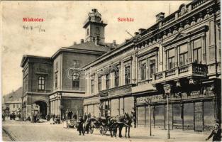 1907 Miskolc, színház, Általános biztosító társaság, Weisz Náthán, Lövy József és fia, Groszman Jakab, Szekeres Miklós üzlete és Szabó gyógyszertár . Gedeon András kiadása (EK)