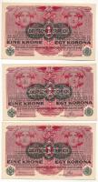1916. 1K (3x) sorszámkövetők "1613 198394 - 1613 198396", zöld "DEUTSCHÖSTERREICH&quo...