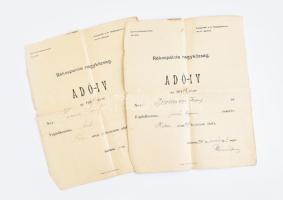 1911 Rákospalota nagyközség 2 db adóív MÁV bognárnak, bejegyzésekkel. szakadásokkal