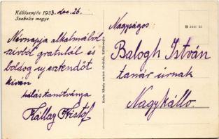 1933 Kállósemjén, Kállay kastély. Krebs Károly eredeti felvétele - Hátoldalon Kállay Kristóf levele