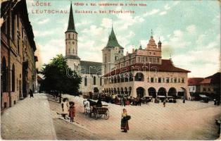 1909 Lőcse, Levoca; Körtér, Katolikus templom, Városháza, piac. Kiadja Feitzinger Ede No. 947. Autgr. / square, Catholic church, town hall, market (EB)