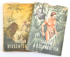 Edgar Rice Burroughs Tarzan-sorozatának 2 kötete: Tarzan, a dzsungel fia; Tarzan visszatérése. Ford.: Songárdy Gábor. Kalandos Könyvek. Bp., 1956-1957, Kossuth. Kiadói illusztrált papírkötés, sérült borítókkal.